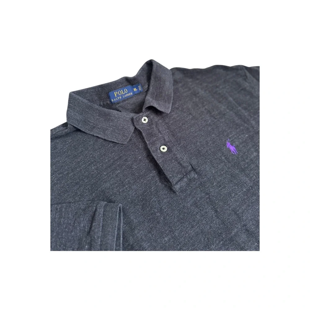 Polo Ralph Lauren‎ Men's Short Sleeve Polo Shirt Heathered Gray Purple Pony XL
